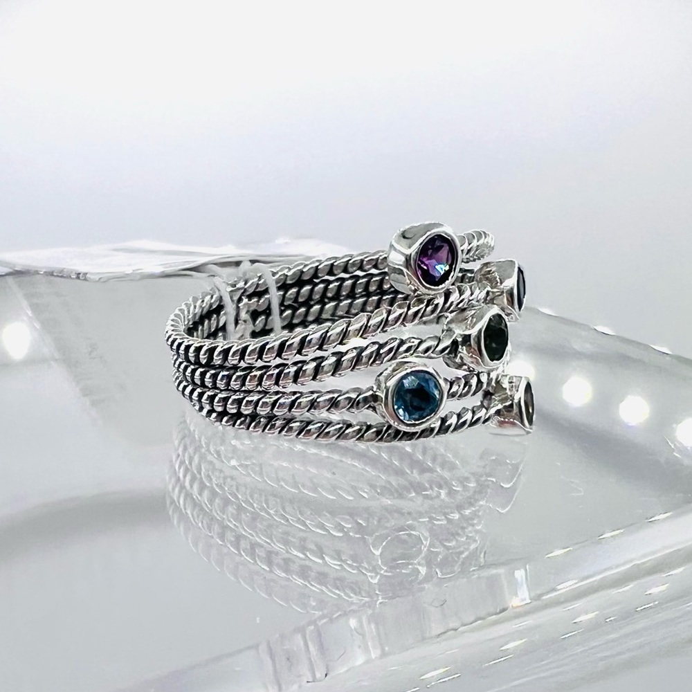 Samuel B. Multicolor Gemstone Sterling Rope Stackable Ring - Picture 6 of 6